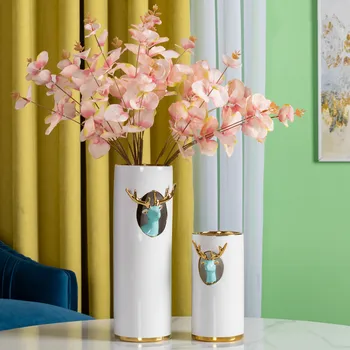 Vaza ceramica Ornamente de Masa Aranjament de Flori Dispozitiv Cornul de Aur Elan Decor Acasă Living Decorul camerei Cadouri de Nunta Alb