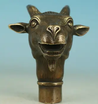 Asiatice Chineză De Bronz Sculptate Manual Animal Minunat Oaie Capră Mică Statuie Baston Cap