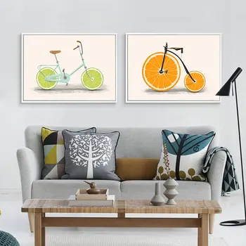 Scandinave Poster Nordice Încă de Viață de Fructe Bicicleta de Perete Stil de Arta de Imprimare Panza de Pictura Decor pentru Acasă Imagine HD Unframe