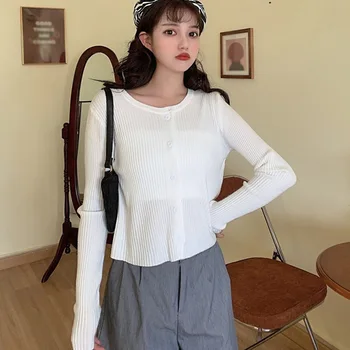 Femei Stil Coreean Cardigane Tricotate Butonul Vrac Scurt, Pulovere Femei Confortabil Topuri De Cultură Trage Femme Casual De Iarna Straturi Subțiri