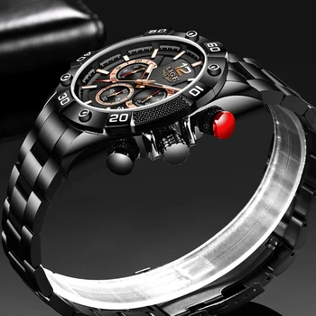 Ceas impermeabil Mens LIGE Top Brand de Lux din Oțel Inoxidabil Ceas Cadran Mare Sport Cronograf Ecran Luminos de Cuarț Bărbați Ceasuri