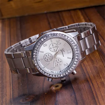 Geneva noul cuarț ceas cu Diamante relogio feminino Femei Încheietura Ceas din Oțel Inoxidabil Trupa cifre arabe Rotund Ceas Analogic B30