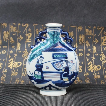 Chinezii vechi de porțelan Albastru și alb portelan Biaural figura vaza
