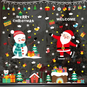 Atmosfera De Crăciun De Decorare Fereastră Magazin Moș Crăciun De Zăpadă De Sticlă, Țiglă Autocolante Grădiniță Desene Animate Decalcomanii De Perete Decor Acasă De Artă Murală