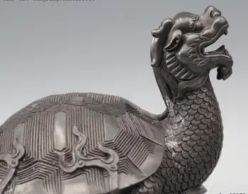 Chineză FengShui Bronz Cupru Avere Bani Dragon Broască Țestoasă Animal Broasca Testoasa Statuie
