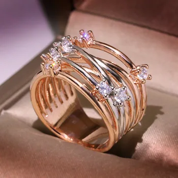 14K Aur a Crescut Inele pentru Femei Aniversare de Diamant Inel de Cocktail pentru Femei de Moda de Epocă cu Diamante Inele de Aur pentru Bijuterii de Lux