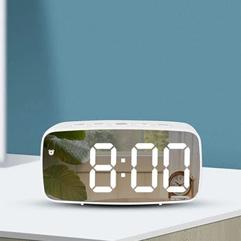 Smart Digital Ceas cu Alarmă Noptiera, USB cu Oglindă 12/24H pentru Dormitor