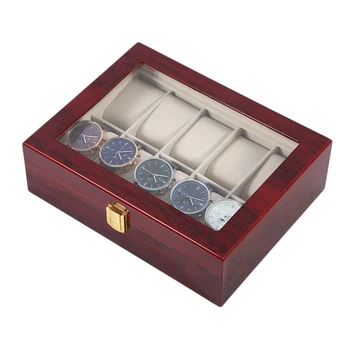 FIERBINTE de VÂNZARE Lux 10 Grile din Lemn Ceas de Afișare Casetă de Bijuterii de Depozitare Organizator Caz Unisex Ceasuri Cutii Roșii Ceas Accesoriu